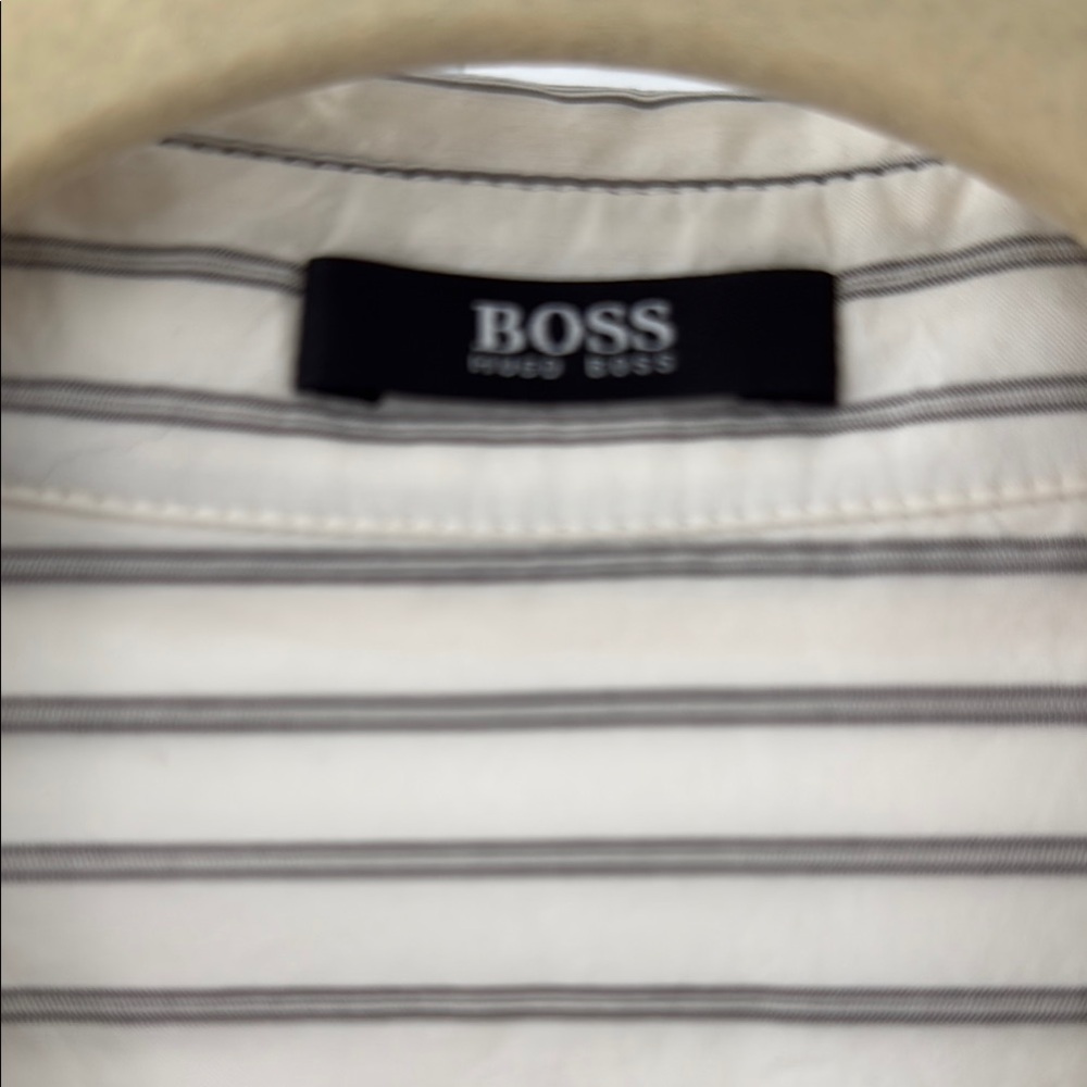 Striped Button-Up Shirt in Cream and Taupe - Picture 2 of 4